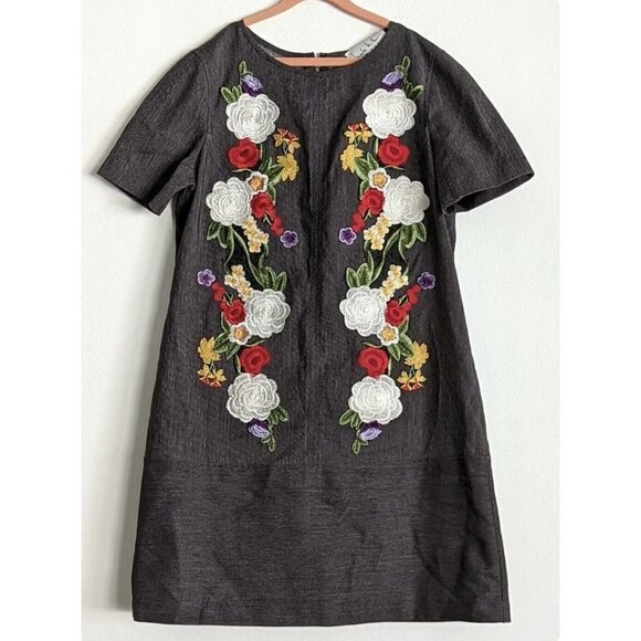 Nicole Miller Dresses & Skirts - Nicole Miller New York Sz 6 Embroidered Floral Denim Style Shift Dress A Line s